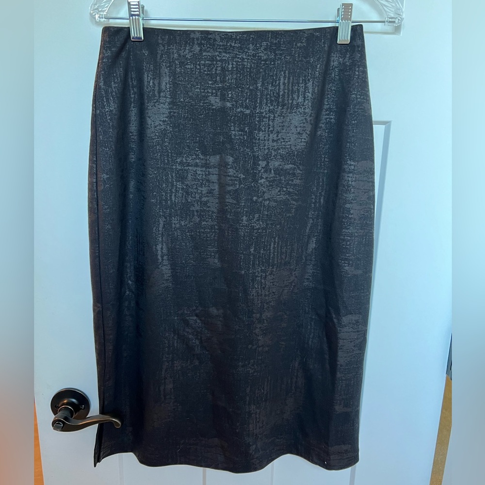 Faux brushed leather black midi skirt
